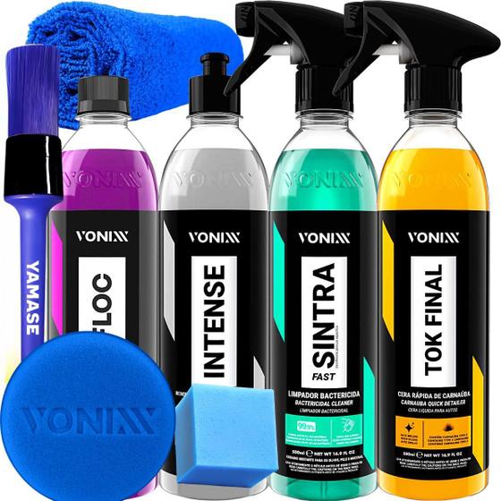 Imagem de Kit Shampoo Neutro V-floc Revitalizador Intense Limpador Sintra Fast Cera Automotiva Liquida Tok FInal Spray Vonixx