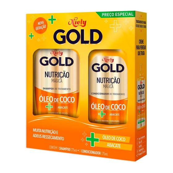 Imagem de Kit Shampoo Niely Gold Nutrição Mágica Óleo de Coco + Abacate 275ml + Condicionador 175ml