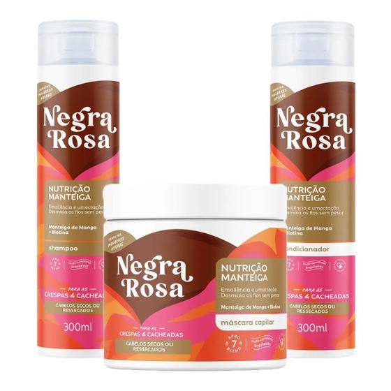 Imagem de Kit Shampoo Nutrição Manteiga 300ml + Condicionador 300ml + Máscara Capilar 500g Negra Rosa