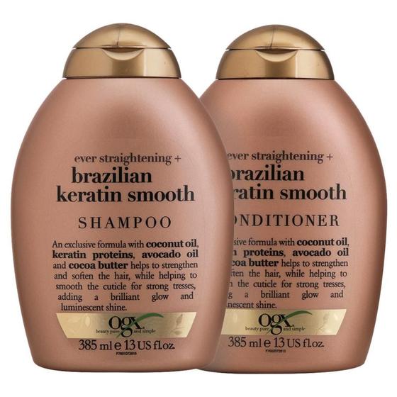 Imagem de Kit Shampoo OGX Brazilian Keratin Smooth 385ml + Condicionador OGX Brazilian Keratin Smooth 385ml