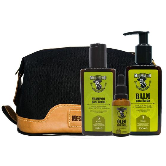 Imagem de Kit Shampoo para Barba + Balm para Barba + Oleo para Barba Frasco - Muchacho Citric + Necessaire Muchacho Monterrey