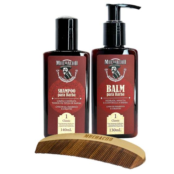 Imagem de Kit Shampoo para Barba + Balm para Barba + Pente Curvo - Muchacho Classic Frasco