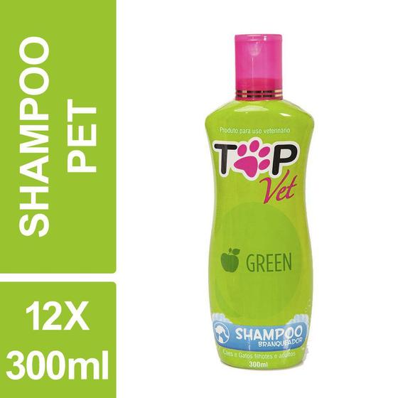 Kit Shampoo Pet Branqueador Cão Gato Top Vet 300ml 12un Shampoo e