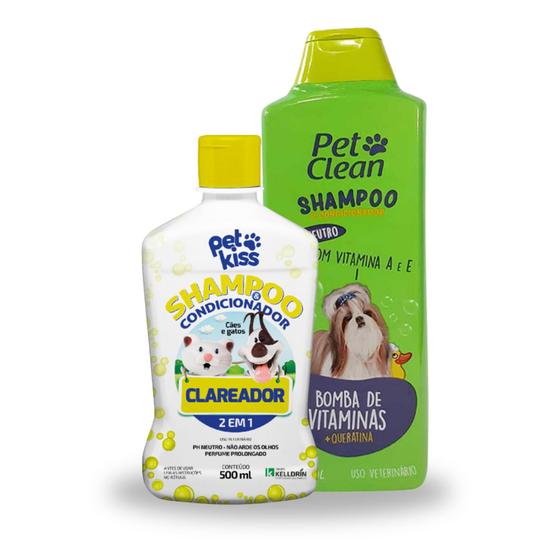 Imagem de Kit Shampoo Pet Clareador 2 em 1 com 500ml +  Shampoo Pet Bomba de Vitaminas com 700ml