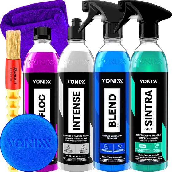 Imagem de Kit Shampoo V-Floc Cera Liquida Blend Spray Limpador Sintra Fast Revitalizador Intense Vonixx