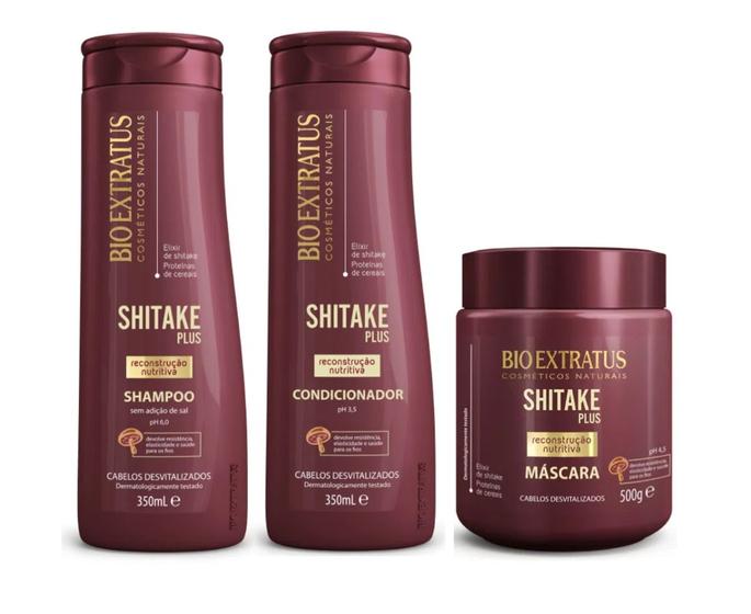 Imagem de Kit Shitake Reconstrução Shampoo + Condicionador 350ml e Más 500g Bio Extratus