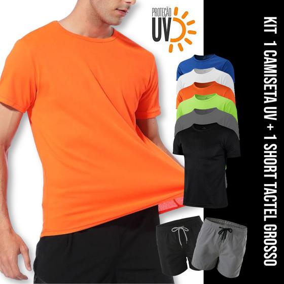 Imagem de Kit Short Bermuda ELITE + Camiseta Academia Fitness Corrida PROTEÇÃO UV SOLAR 707