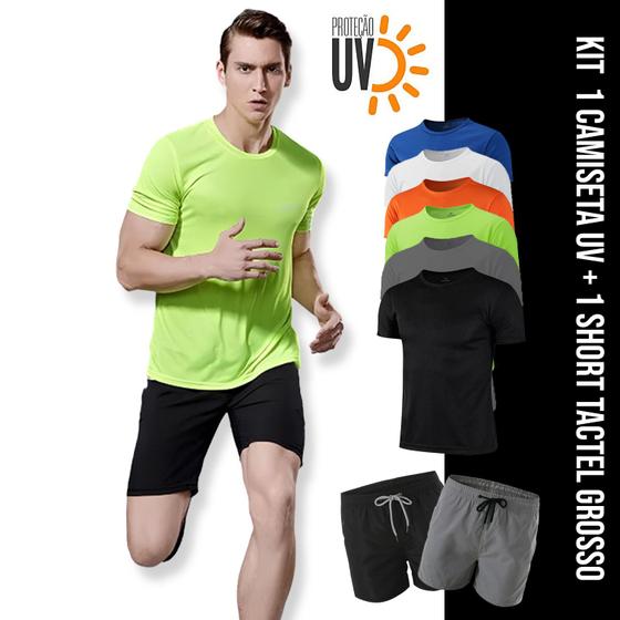 Imagem de Kit Short Bermuda ELITE + Camiseta Academia Fitness Corrida PROTEÇÃO UV SOLAR 707