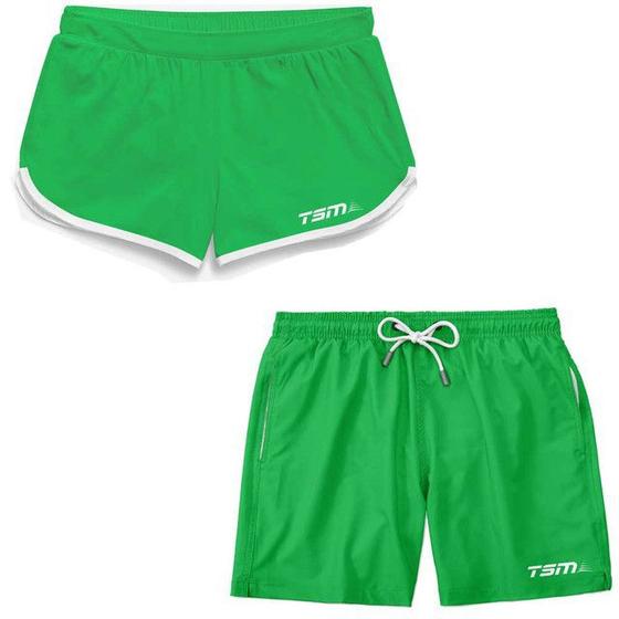 Kit Short Casal Bermuda Praia TSM Tactel Casual Moda Praia Feminina