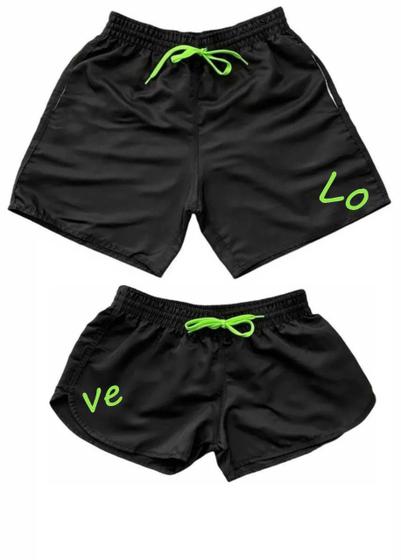 Imagem de Kit Short Casal Moda Praia Mozão Bermuda Love Combinando