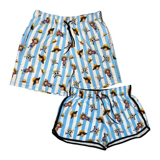 Kit Short Casal One Piece Listrado Premium Combinando Mevistop