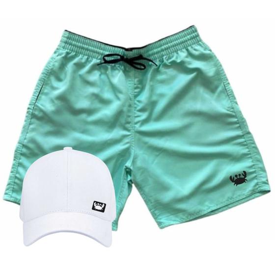 Imagem de Kit Short Moda Praia Bermuda Tactel Liso Masculino + Boné