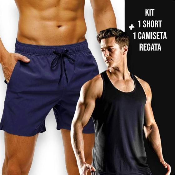 Imagem de Kit Short Tactel TRAINING Bermuda + Camiseta REGATA MASCULINA ALGODÃO Fitness Corrida Academia 298