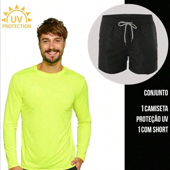 Imagem de Kit Shorts Bermuda TACTEL + Camiseta Academia Corrida MANGA LONGA PROTEÇÃO UV SOLAR 733