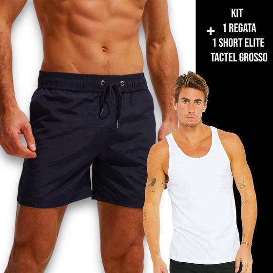 Imagem de Kit Shorts Bermuda TACTEL GROSSO ELITE + Regata Academia Fitness Masculina Corrida ALGODÃO 709