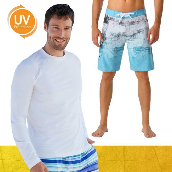 Imagem de Kit Shorts Bermuda Verão Tactel SURF + Camiseta Academia MASCULINO PROTEÇÃO UV SOLAR ML 857