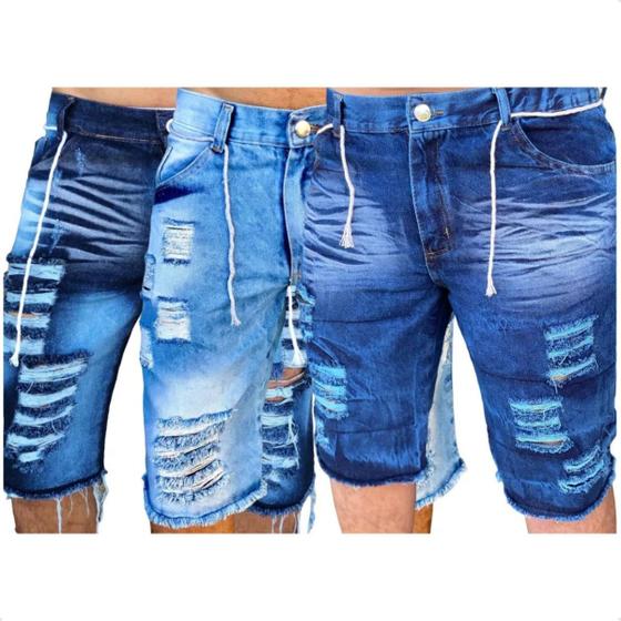 Imagem de Kit Shorts Jeans Bermudas Masculina 3 Peças Sarja Slim