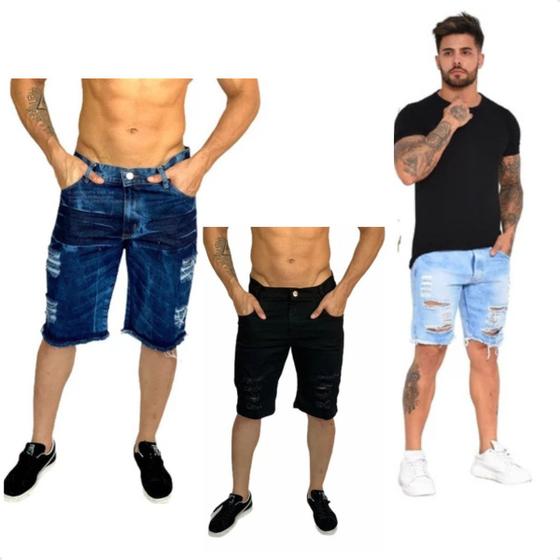 Imagem de Kit Shorts Jeans Bermudas Masculina 3 Peças Sarja Slim