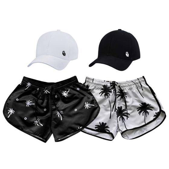 Imagem de Kit Shorts Tactel Feminino Moda Praia + Bonés Aba Curva Top