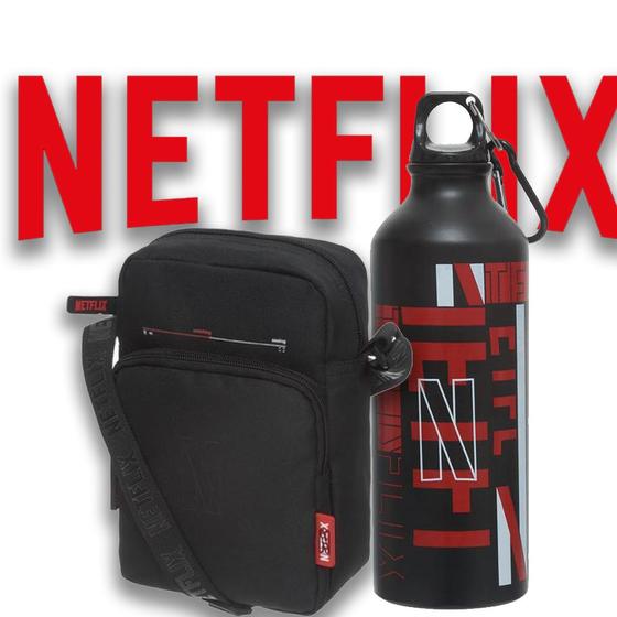 Imagem de Kit Shoulder Bag Bolsa Traversal+Garrafa de Aluminio Netflix