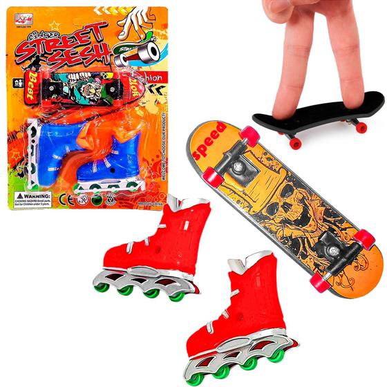 Imagem de Kit Skate E Patins De Dedo Brinquedo Infantil Manobras - Dute Toys