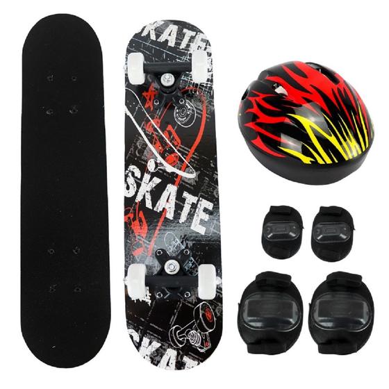 Imagem de Kit Skate Infantil Capacete Joelheira 60cm Cotoveleira