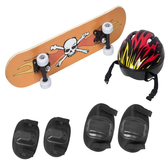 Imagem de Kit Skate Infantil Capacete Joelheira Cotoveleira 60cm