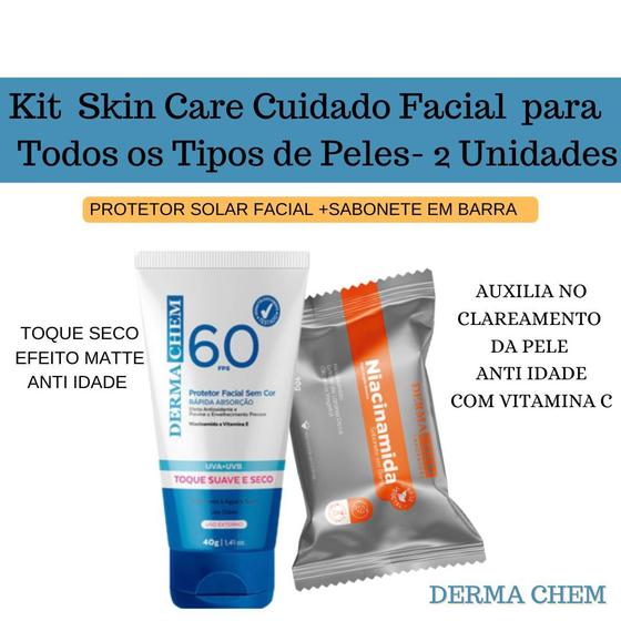 Imagem de Kit Skin Care Cuidado Facial com Protetor Solar Facial + Sabonete em Barra de Niacinamida Dermachem