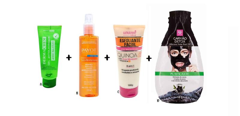 Kit Skin Care: Gel Antioleosidade + Tônico Facial + Esfoliante + Máscara Peel Off Menor preço em Kit Skin Care: Gel Antioleosidade + Tônico Facial + Esfoliante + Máscara Peel Off