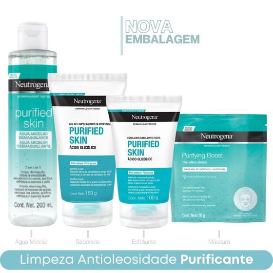 Imagem de Kit Skincare Agua Micelar + Sabonete 150g + Esfoliante + Mascara Purified Skin Neutrogena