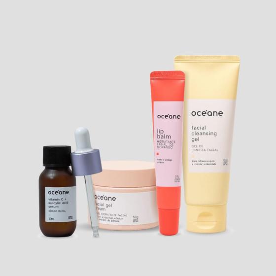 Imagem de Kit Skincare Must Have - Gel de Limpeza Facial + Sérum Facial + Gel Hidratante Facial + Hidratante Labial (4 Produtos)