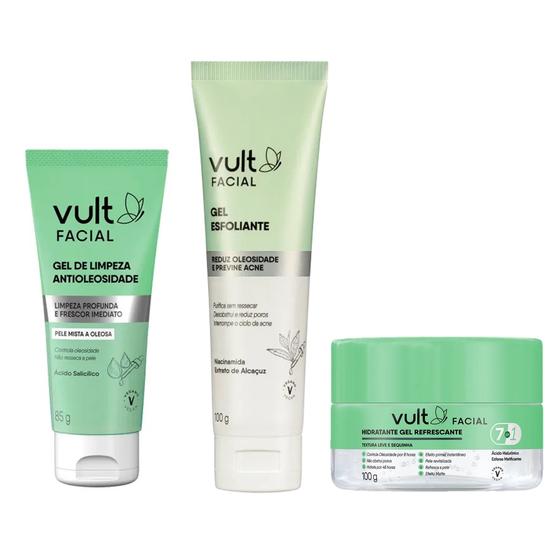 Imagem de Kit Skincare Vult Antioleosidade com Gel de Limpeza Esfoliante e Hidratante Gel Refrescante