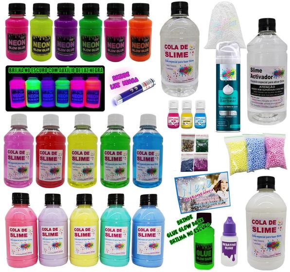 Imagem de Kit Slime Com Colas Neon Luz Nera e Colas Coloridas Lançamento