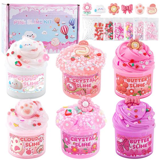 Imagem de Kit Slime LAWOHO - 6 Unidades de 360ml - Cores Rosa e Transparente
