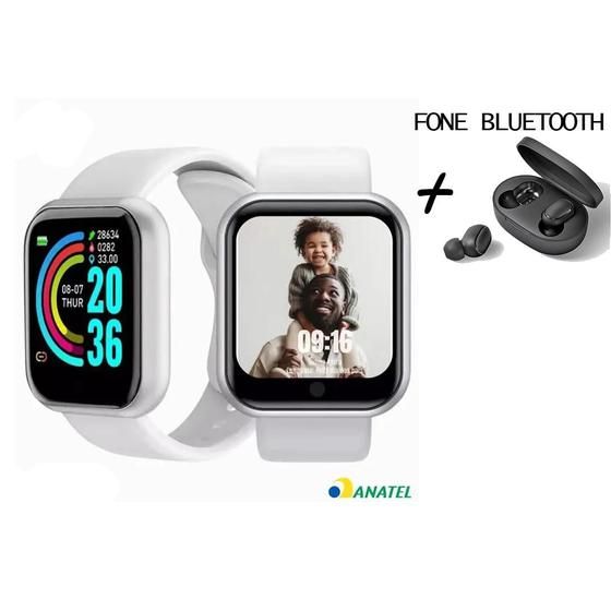 Imagem de Kit SmartWatch Relogio D20 Pro Adulto e Criança + Fone Sem Fio Bluetooth Dots V5.0