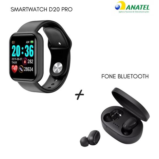 Imagem de Kit SmartWatch Relogio D20 Pro + Fone Sem Fio Bluetooth Dots V5.0 - Smart Bracelet