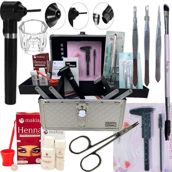 Kit sobrancelha henna Makiaj Design Profissional Maleta de Maquiagem Mini Mixer Misturador Pinça Menor preço em Kit sobrancelha henna Makiaj Design Profissional Maleta de Maquiagem Mini Mixer Misturador Pinça