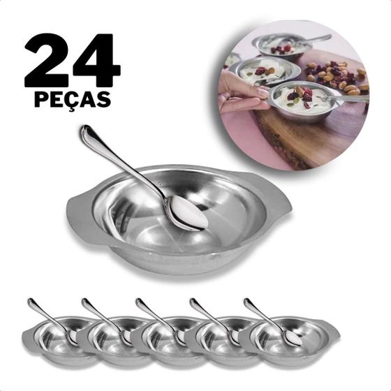 Imagem de Kit Sobremesa 12 24 36 48 Peças Em Inox Com Jogo De Potes Tigelas E Colheres