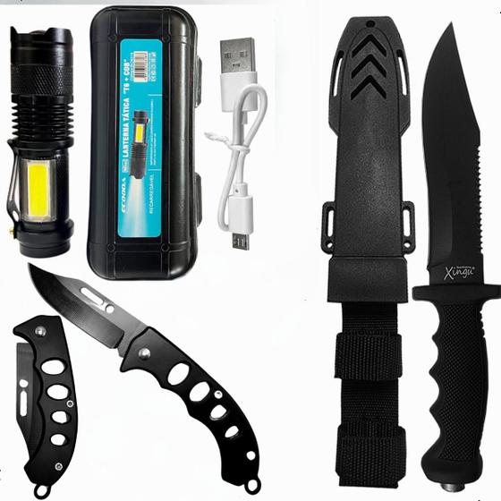 Imagem de Kit Sobrevivência Faca Com Bainha + Lanterna Tatica Led