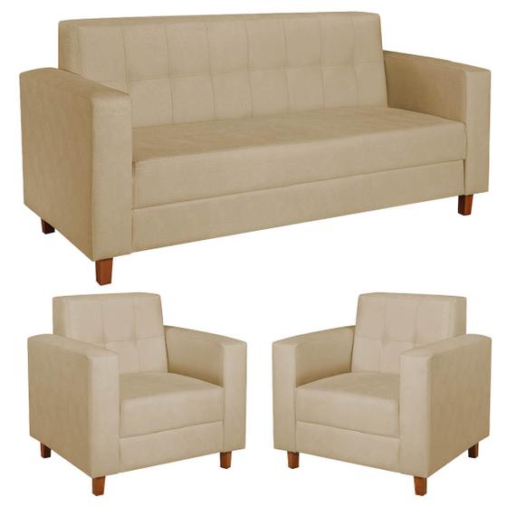 Kit Sofá 2 Lugares e 2 Poltronas Denver Corano Bege - Amarena Móveis Menor preço em Kit Sofá 2 Lugares e 2 Poltronas Denver Corano Bege - Amarena Móveis