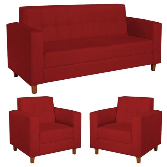 Imagem de Kit Sofá 2 Lugares e 2 Poltronas Denver Sintético Vermelho - AM Decor