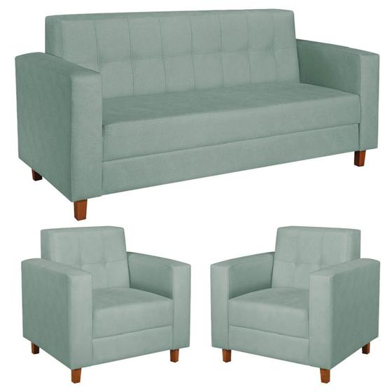 Imagem de Kit Sofá 2 Lugares e 2 Poltronas Denver Suede Azul Tiffany - AM Decor