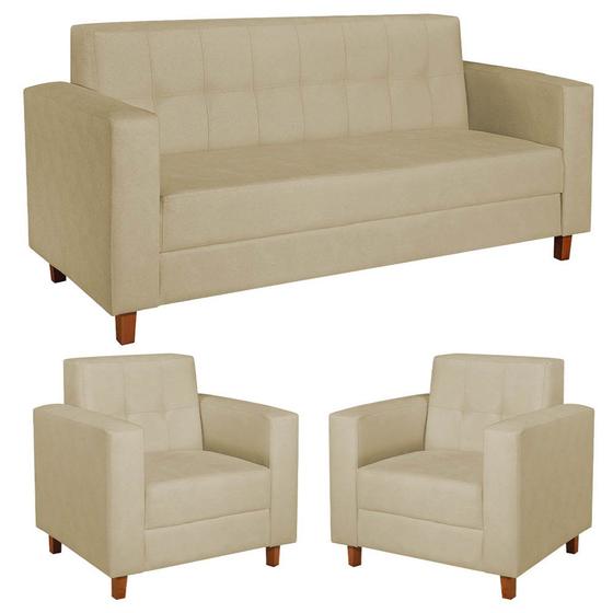 Imagem de Kit Sofá 2 Lugares e 2 Poltronas Denver Suede Bege - AM Decor