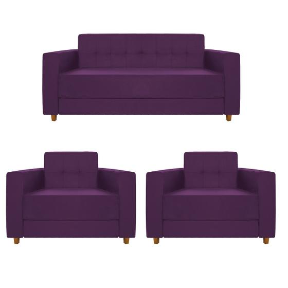 Imagem de Kit Sofá 2 Lugares e 2 Poltronas Denver Suede Roxo - Doce Sonho Móveis