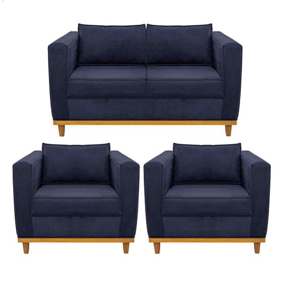 Kit Sofá 2 Lugares e 2 Poltronas Europa Corano Azul Marinho ADJ Decor Menor preço em Kit Sofá 2 Lugares e 2 Poltronas Europa Corano Azul Marinho ADJ Decor