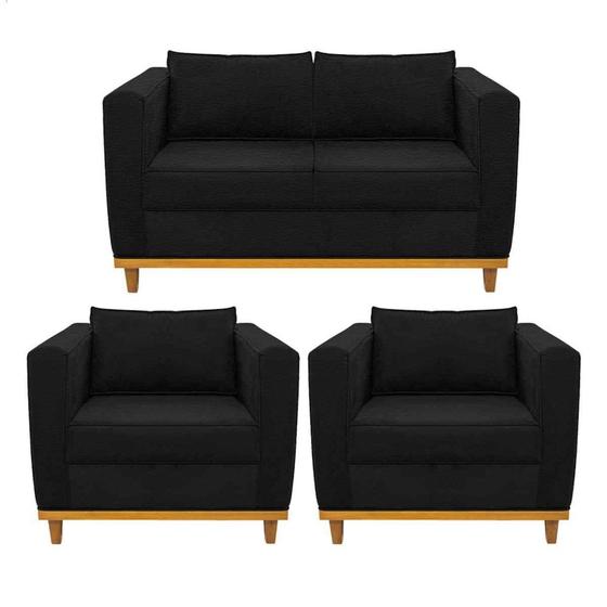 Imagem de Kit Sofá 2 Lugares e 2 Poltronas Europa Sintético Preto AM Decor