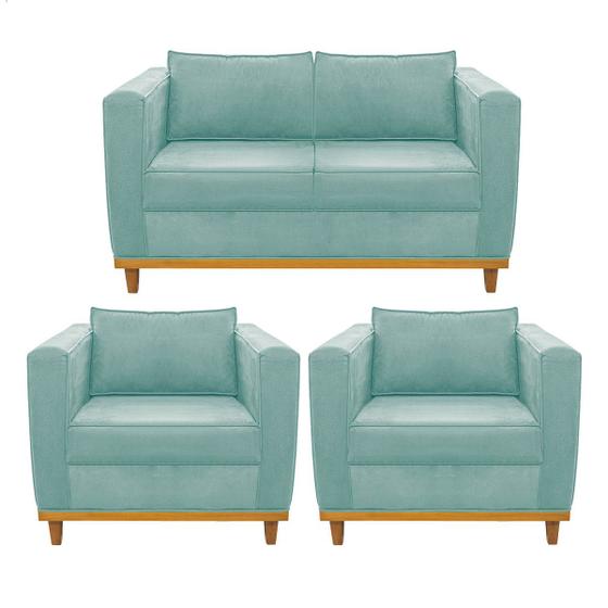 Imagem de Kit Sofá 2 Lugares e 2 Poltronas Europa Suede Azul Tiffany Doce Sonho Móveis