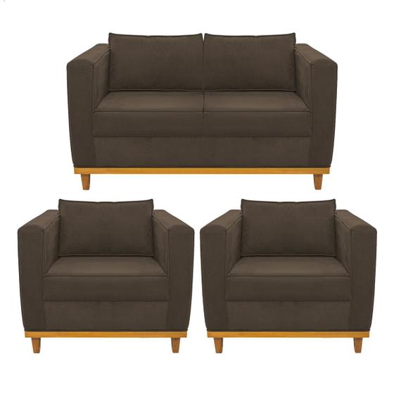 Imagem de Kit Sofá 2 Lugares e 2 Poltronas Europa Suede Marrom ADJ Decor