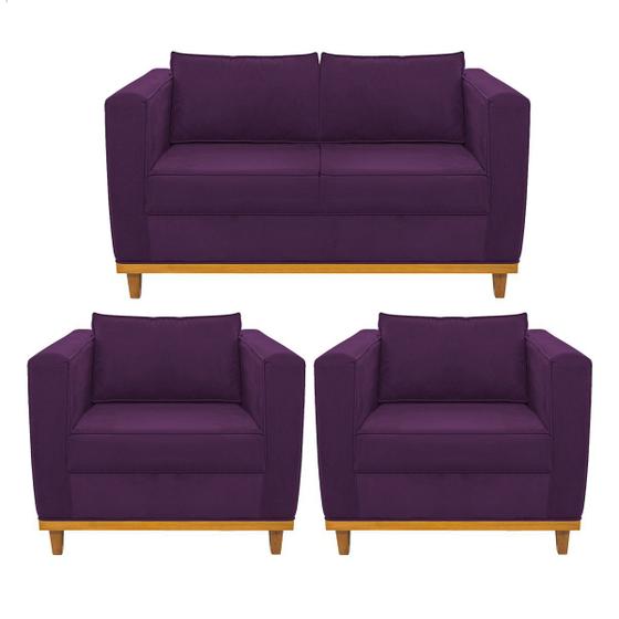 Imagem de Kit Sofá 2 Lugares e 2 Poltronas Europa Suede Roxo Amarena Móveis