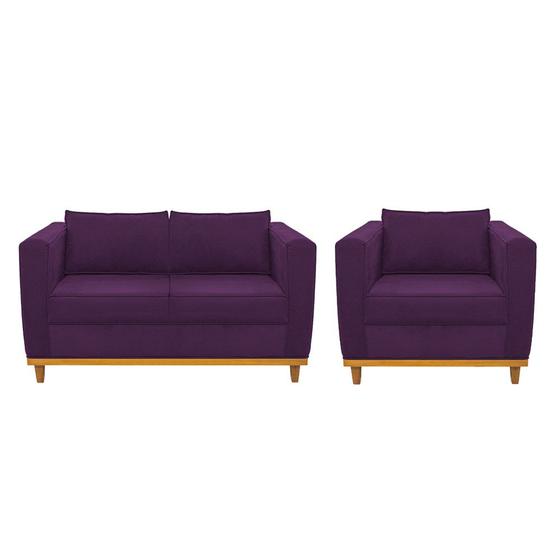 Imagem de Kit Sofá 2 Lugares e Poltrona Europa Suede Roxo AM Decor